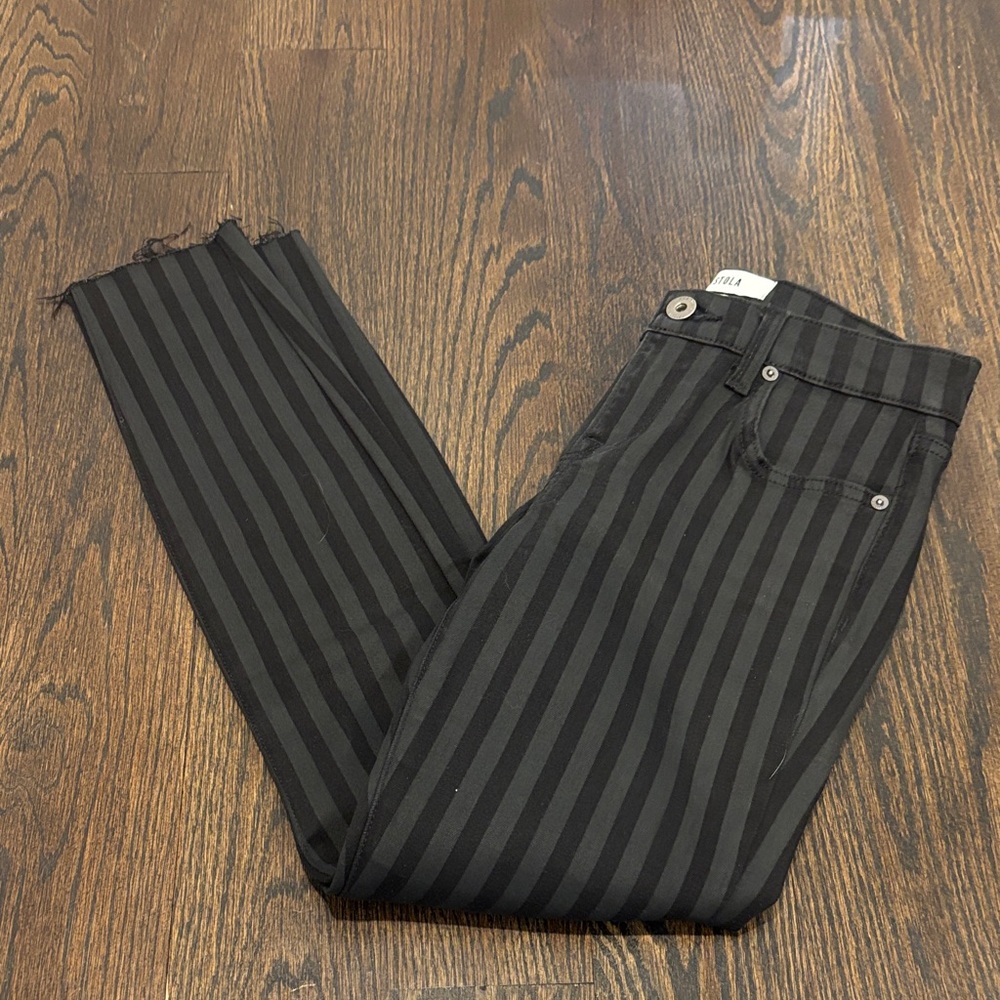 Pistola Women’s Black & Charcoal Striped Straight Leg Jeans Size 25